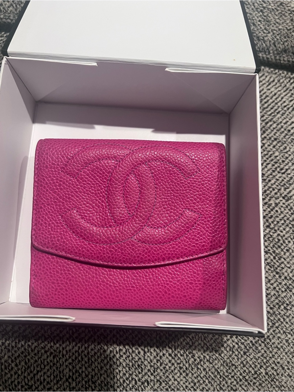 CHANEL Hot Pink Caviar Leather Compact Wallet